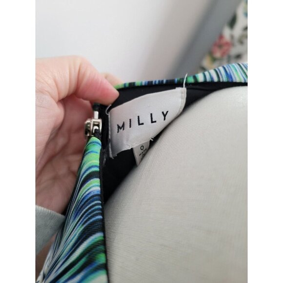 Women's Milly Sleeveless Stretch Knit Fit Mini Dress Green Amd Blue Size 0 - Picture 4 of 4